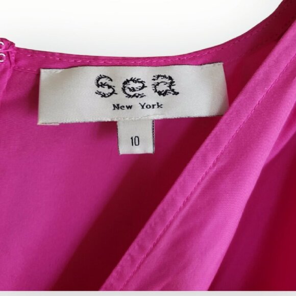 Sea New York Fabiola Silk Habotai Blouse Ruched Smocked Detailing Magenta 10 - Picture 12 of 15
